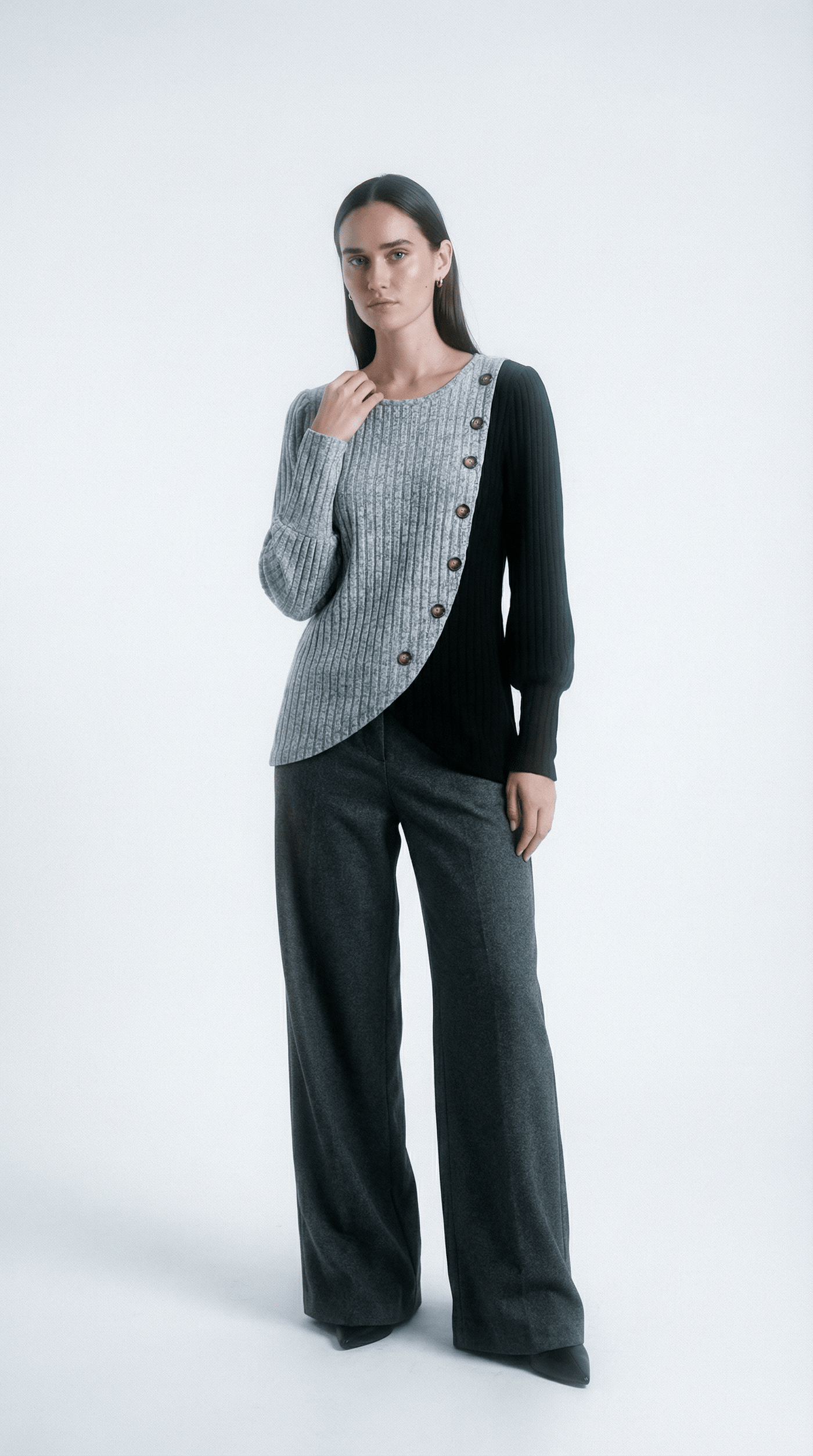 KAIA | PULL À MANCHES LONGUES ÉLÉGANT AVEC BOUTONS