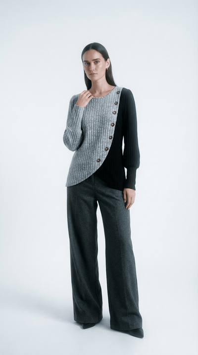 KAIA | PULL À MANCHES LONGUES ÉLÉGANT AVEC BOUTONS