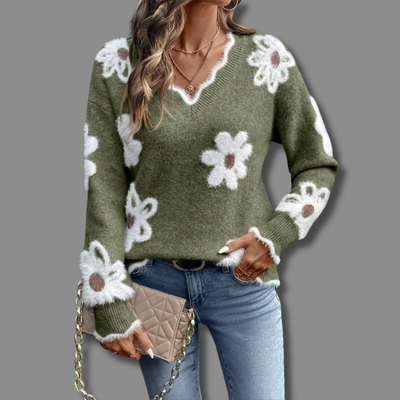 THEA | PULL FLORAL ÉLÉGANT À COL EN V